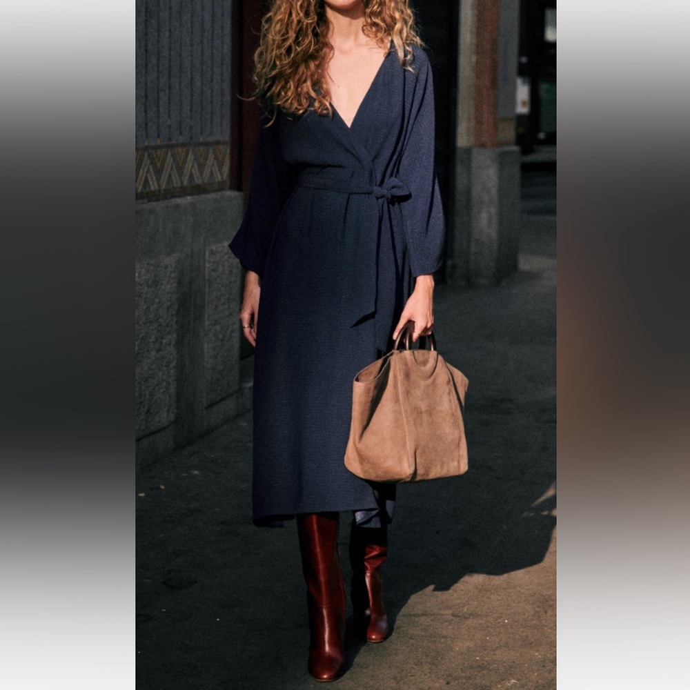 Sezane Navy Midi Dress in Size 38 (France)